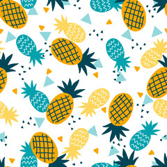 Pineapple Carnival Festive Fruit Party Pattern. This seamless design is ideal for use in digital and print media, including textiles, wallpapers, and stationery