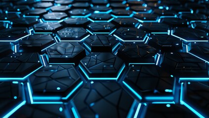 Obraz premium Abstract Blue Neon Glowing Hexagon Pattern