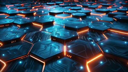Fototapeta premium Abstract Digital Hexagon Pattern with Neon Lights