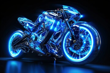 Futuristic Motorcycle with Blue Neon Lights