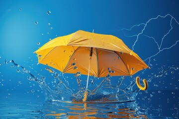 A yellow umbrella is floating in a body of water
