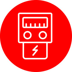 Electric Meter Vector Line White Circle Red