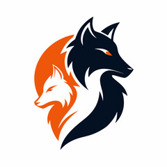 Fox And Wolf Animal Mascot Logo Design Silhouette Vector Art Illustration.