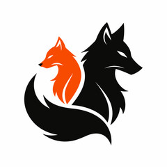 Obraz premium Fox And Wolf Animal Mascot Logo Design Silhouette Vector Art Illustration.