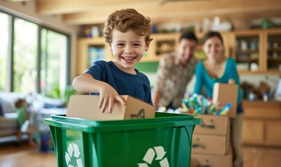 A family is sorting recyclables at home - Powered by Adobe