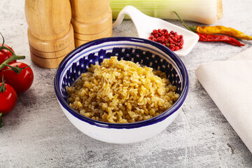 Boiled bulgur wheat in the bowl