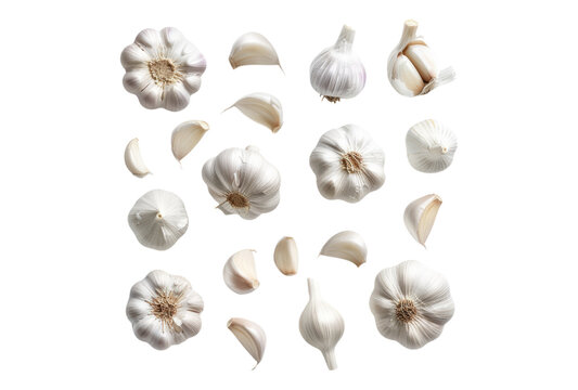 Photo of collection of garlic cloves isolated on transparent background
