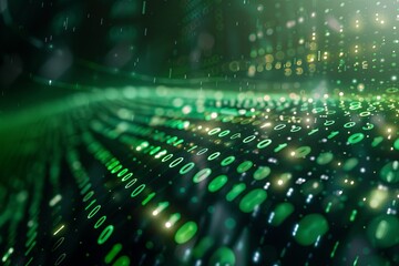 Green dark binary code data streaming background created with Generative AI
