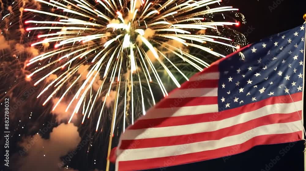 Aufkleber fireworks display with american flag on independence day generative ai