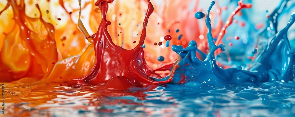 Poster a splash of paint on a canvas, its colors bleeding and blending into each other.