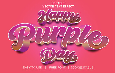 Happy Purple Day 3d style text effect.