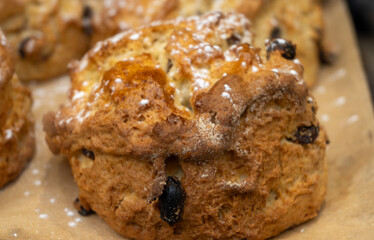 Scones - traditional British baked good, popular in the United Kingdom and Ireland, tea buns make with yeast with different toppings