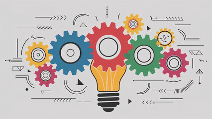 Lightbulb made of interlocking gears, representing ideas, innovation, and teamwork. Perfect for illustrating business strategies and technological advancements