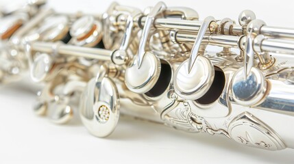 Obraz premium Shiny Silver Flute on White Background