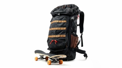 Naklejka premium Skateboard and Backpack Next to Each Other