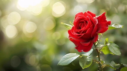 Red Rose flower on green background. Gardening flowers which are very beautiful