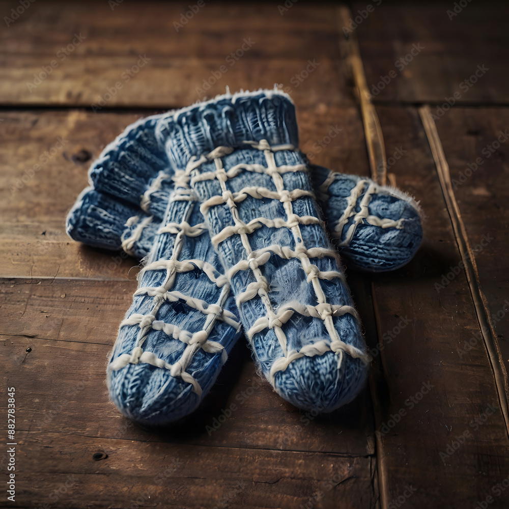 Wall mural Old mittens on the autumn table 