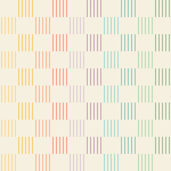 Checkerboard and small vertical lines in muted vintage kitschy 1950s rainbow colours