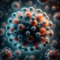 Intricate COVID-19 Virus Close-Up | A high-detail image of the COVID-19 virus, showcasing its intricate and complex structure. Suitable for use in scientific, medical, and educational content.