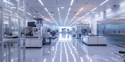 Modern semiconductor fabrication facility, with advanced machinery and cleanroom protocols.