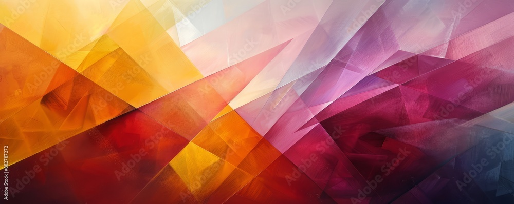 Poster a series of geometric shapes overlapping and intersecting, creating a sense of movement and dynamism