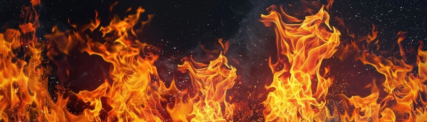 Fiery Flames Engulfing the Darkness with Glowing Embers