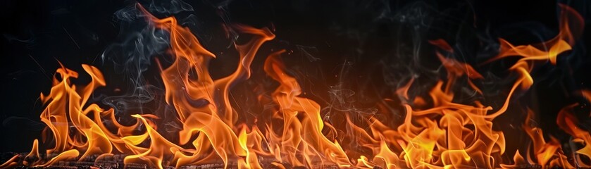Fototapeta premium Fiery Flames Dance in the Night, Illuminating the Darkness with Glowing Embers