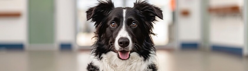 Fototapeta premium Border collie in a corporate environment, participating in preventive health measures, office dog, healthcare
