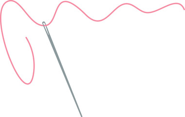 Sewing thread and needle logo, flat tailor craft accessories element, doodle dressmaking decoration design, hand drawn fashion tool object, cartoon sewing supplies illustration,