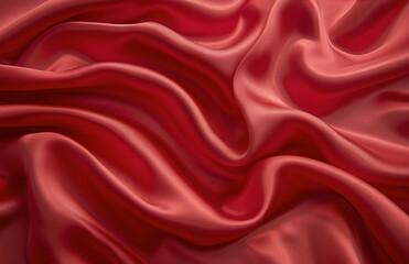 Obraz premium Close-Up Photograph of Smooth Red Silk Fabric Draped in Soft Folds