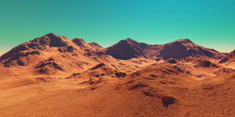 Mars landscape, 3d render of imaginary mars planet terrain.