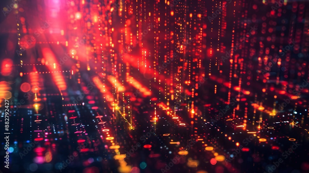 Poster vibrant digital matrix with glowing red and yellow data streams