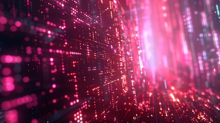 Obraz premium Futuristic Digital Matrix with Glowing Pink and Red Lights
