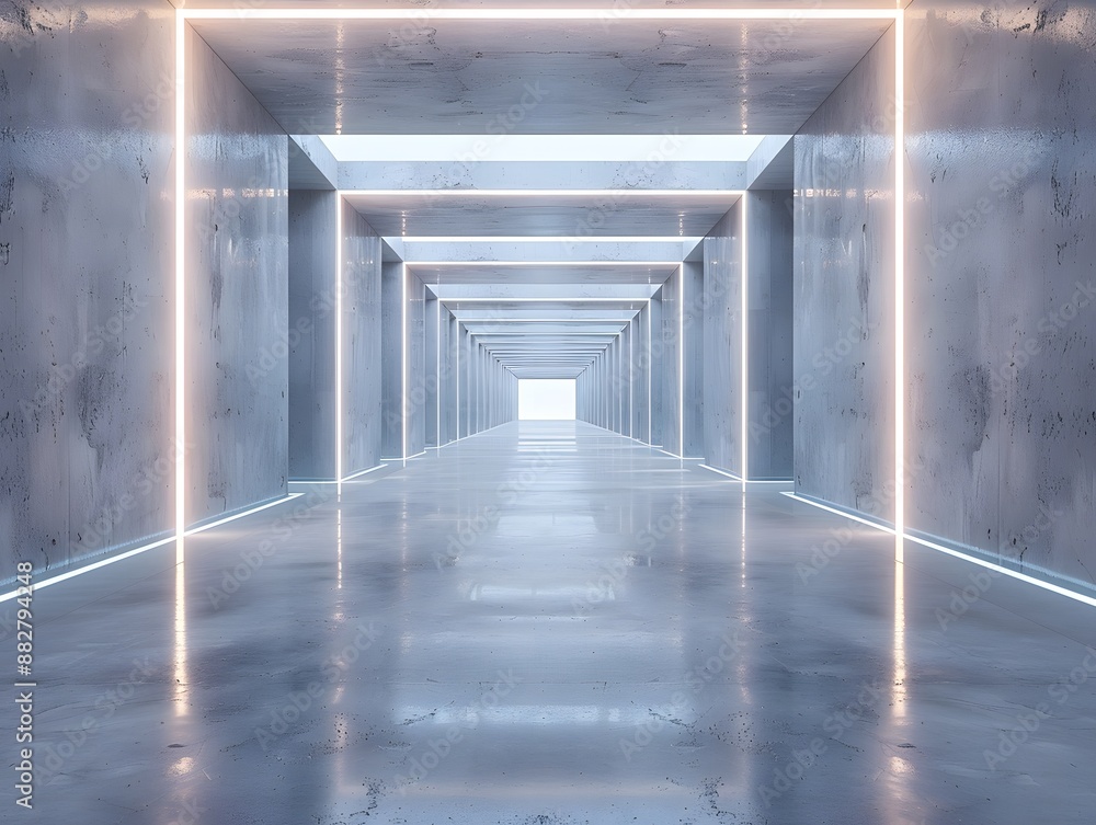 Poster futuristic illuminated corridor with geometric light patterns