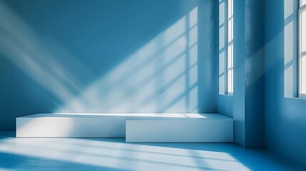 Obraz premium Sunlit Minimalist Interior with Blue Tones and Large Windows