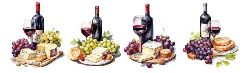 Red wine with snacks, cheese and grapes