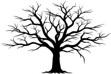 Dead Tree Silhouette Vector, Silhouette of a leafless tree, branches. Vector illustration