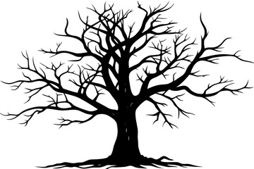 Fototapeta premium Dead Tree Silhouette Vector, Silhouette of a leafless tree, branches. Vector illustration