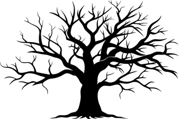 Dead Tree Silhouette Vector, Silhouette of a leafless tree, branches. Vector illustration