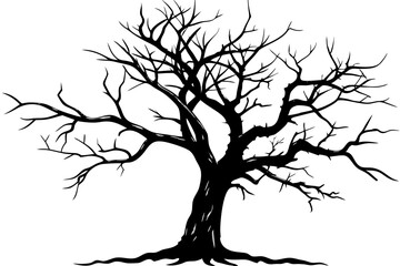Dead Tree Silhouette Vector, Silhouette of a leafless tree, branches. Vector illustration