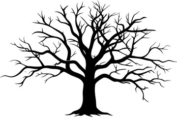 Dead Tree Silhouette Vector, Silhouette of a leafless tree, branches. Vector illustration