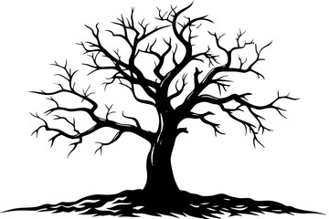 Dead Tree Silhouette Vector, Silhouette of a leafless tree, branches. Vector illustration