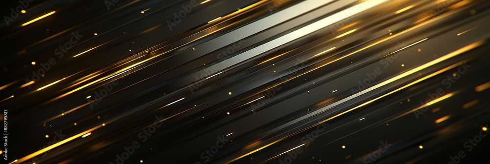 Poster abstract diagonal lines of light, speed and motion background with dark gold, technology concept