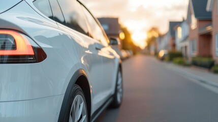 Fototapeta premium Banner ad showcasing new lower prices for electric vehicles with ample copy space, emphasizing affordability and depth of field.