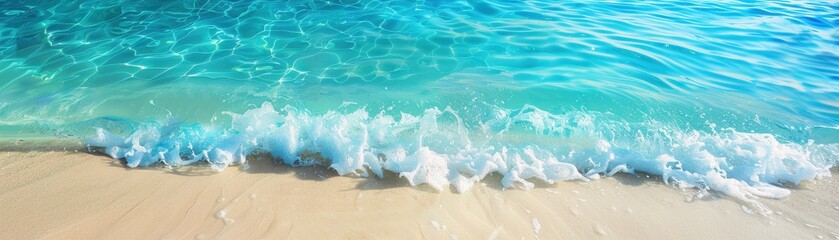 Gentle waves lapping at a pristine sandy beach with crystal clear blue water