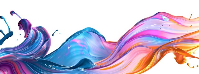 Fototapeta premium Abstract colorful background with flowing paint waves isolated on white, vibrant color design element for creative concept and idea illustration poster or banner template