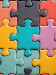 Obraz premium Collaboration concept with connected puzzle pieces, icon fitting together, copy space, deep depth of field.