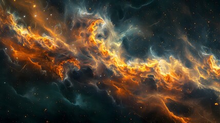 Fototapeta premium Fiery Cosmic Nebula Illuminating the Dark Universe