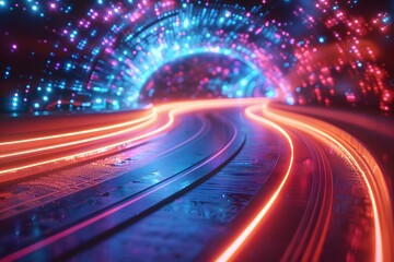 Fototapeta premium Futuristic Neon Light Tunnel with Dynamic Streaks