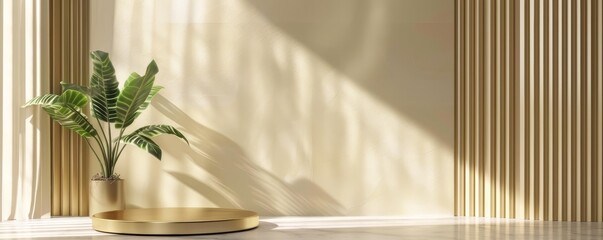 Gold platform on beige background